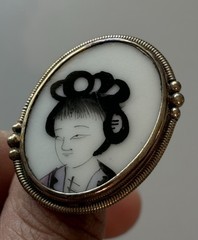 Vintage/Antique Chinese Porcelain Maiden Sterling Silver Ring Size 8.5 READ DESC