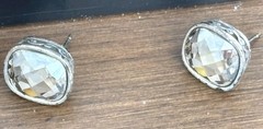 Smoky Gray Faceted Earrings/ Pierced Ears Only/ Silver Tone/ Measure .75 In