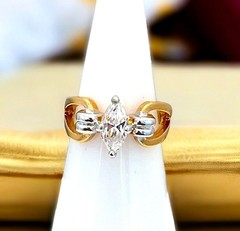 Vintage 1970s Vargas Marquise CZ Ring 18KT Gold Plate Two Tone Size 7 – 5T