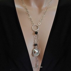 Vintage Art Deco Style Sterling Glass Top Perfume Bottle Necklace T-Bar Toggle
