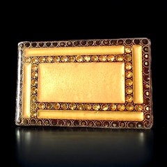 French Art Deco Brooch Enamel Champagne Rhinestone Trombone Clasp Vintage