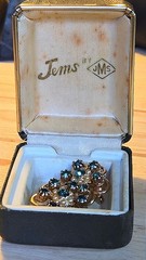 Vintage 1950s JMS Jemstones Green Brooch Pins Set Of 2 Gold Tone Floral