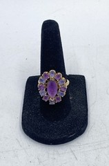 Vintage 10K Yellow Gold Amethyst Tanzanite Marquise Cluster Ring Size 5.5