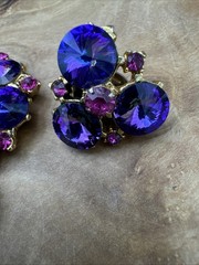 Vtg RARE EDLEE Czech Style Glass Tassel Statement Pendant & Clip-on Earrings