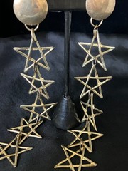 Vintage Shoulder Duster Earrings Gold Tone Open Star Link Dangles 6″ Clip On
