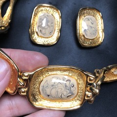 Vintage Georgiou Signed Necklace 16”inches & Clip On Earrings Very Good Shape