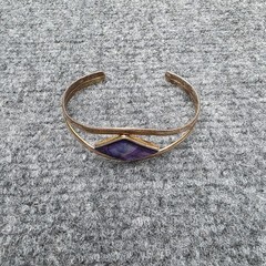 Vintage Sterling Silver Abalone Shell Cuff Bracelet Purple Inlay Boho 925 Signed