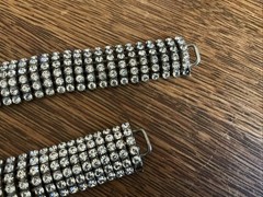 Set Of 2 Woman’s Vintage Wide 6 Row Silver Metal Rhinestone Bracelets With Bow
