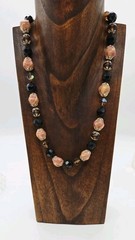 Necklace Amber Brown Peach Multicolored Glass Beaded Signed JAPAN 21 in