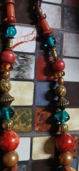 Signed SURLES Vintage Modernist Brass Bib Necklace Colorful Art Glass Beaded
