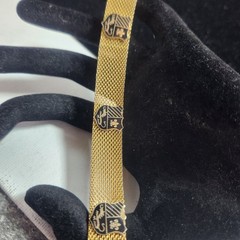 Vintage Gold Tone Mesh Bracelet Heraldic Shield Black Enamel Lion Fleur-de-lis