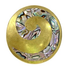 Modern Art Brooch Pendant Brass swirl & abalone shell Boho statement jewelry