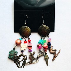 Charm Fringe Dangle Earrings Skiing Ice Cream Dancer Charms Whimsical Jewelry