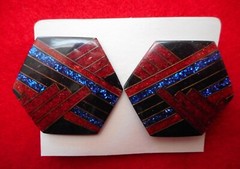 VINTAGE Art Deco Design, HEXAGON SHAPE, Glitter CLIP Earrings from France