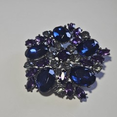 Dark Silver Tone Purple Blue Gray Rhinestone Brooch