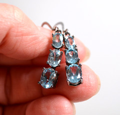 Silver Tone Pierced Wire Hook Earrings 1.5″ Blue Aquamarine Stones