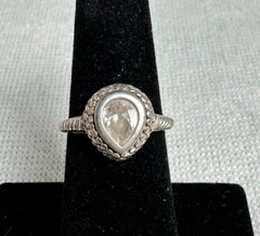 Sterling Silver Ring with Faceted Teardrop CZ Set in Stamped Silver – Size 6.25