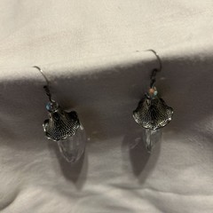 Vintage Opaline Glass Dangle Earrings Silver Tone