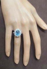Vintage 18K White Gold Engagement Ring 2.84ct. Natural Teal Blue Sapphire Oval