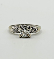 VINTAGE MID CENTURY 1940’S 1950’S NATURAL DIAMOND RING 14K SOLID WHITE GOLD
