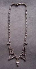 Art Deco clear rhinestone necklace and clip earrings set 1950s