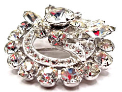 Vintage Signed Eisenberg Ice Rhodium-Plated Sparkling Rhinestone Floral Brooch