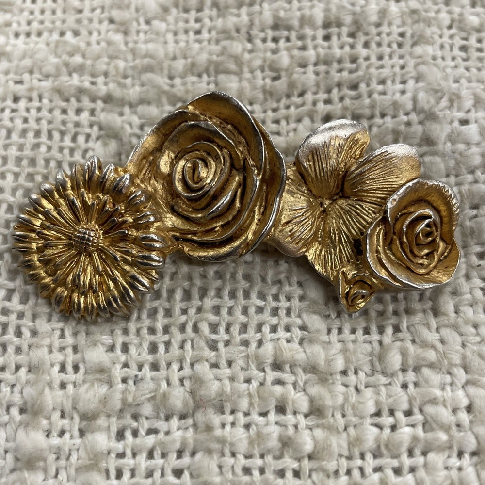 Vintage Gold & Silver Toned Floral Pin Brooch