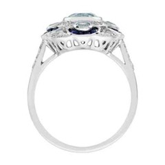 Art Deco Style Lab Created Diamond Aquamarine Sapphire Ring 14K White Gold FN