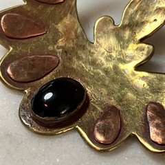 VTG Artisan Modernist Southwestern Style Onyx Mixed Metal Pendant Brass Copper