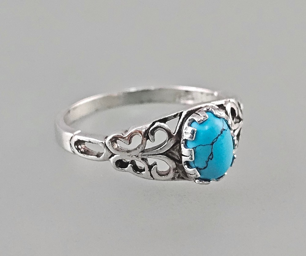 Vintage Turquoise 925 Sterling Silver Ring, Size 62 (19,7 mm Ø), Original