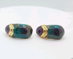Vintage Enamel Swirl Huggie Stud Earrings Retro Purple Green Statement Jewelry