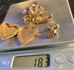 Lot Of 3: Victorian Locket, Clover, Etc. Brooches One Marked 1/20 12k GF
