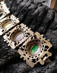 Vtg “As-Is” Selro Selini (?) Ornate Panel Bracelet w/Marbleized Acrylic Stones!