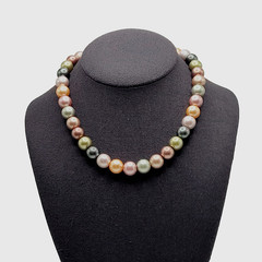 Lustrous Pastel Metallic Coated Glass Faux Pearls Earthy Jewel Tones 19 Inch
