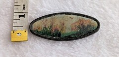 Vintage Framed Art Brooch Hand Painted On Silk Birds Flowers Landscape Design