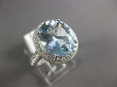 ESTATE LARGE 4.79CT DIAMOND & AAA AQUAMARINE 18K WHITE GOLD OVAL ENGAGEMENT RING