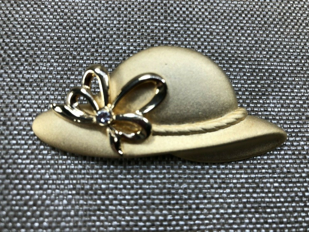 Vintage Tona Signed Satin Gold Toned Hat Brooch Pin [ML07]