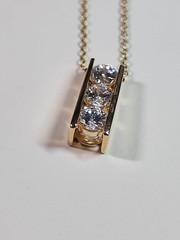 Ross Simons 925 3 CZ Stones Gold Over 925 Sterling Silver Pendant & Necklace