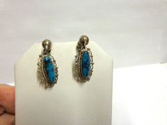 vintage sterling silver turquoise earrings screw on type sz 1.25 in lg wgt 5.3 g