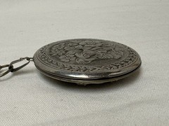 Vtg Victorian Revival Silver Tone Book Chain Locket Pendant Necklace Dbl Sided