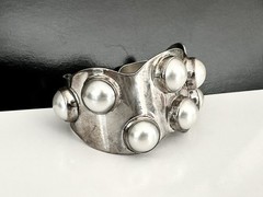 Mexico Southwest Sterling Silver Bracelet Pearl 925 Vintage Signed Modernist 77g