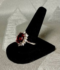 925 Sterling Silver Red & White CZ Halo Ring Size 8 Oval Statement Cocktail