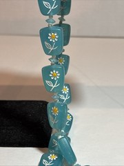 Mid-century Beaded Necklace Inset Daisy Flower Aqua Blue Beads Vintage Hong Kong