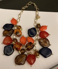 Beautiful Necklace Gold Tone Coral Orange Amber Chunky Beads Signed EL
