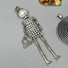 Silver Tone Pendant Lot of 4 Hearts Swirl Articulated Lady Flapper Pure No Chain