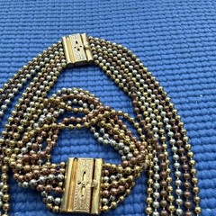 Vintage 1930s Art Deco multi-strand ball chain necklace and bracelet set.