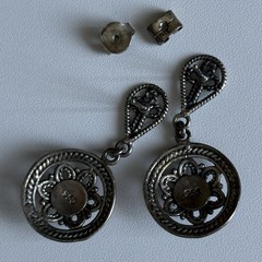 Vintage 950 Sterling Silver Dangling Earrings Ladies 1.50” Round Domed 8.17g