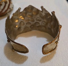 Lot 3 Vtg Unmarked Artisan Mixed Metal Cuff Bracelets Copper Brass Stone