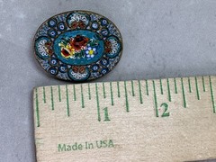 Woman’s Vintage Micro Mosaic Tesserae Glass Pin Italy Oval Floral Brooch Gift