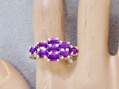 VINTAGE MINED ROUND FACETED AMETHYST CLUSTER RING SIZE 7 STERLING RING